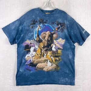 VTG The Mountain Animal Safari Tshirt Men XL Blue Tie Dye Nature Florida Zoo USA